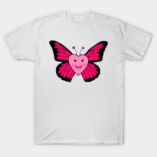 Happy Pink Heart Butterfly T-Shirt